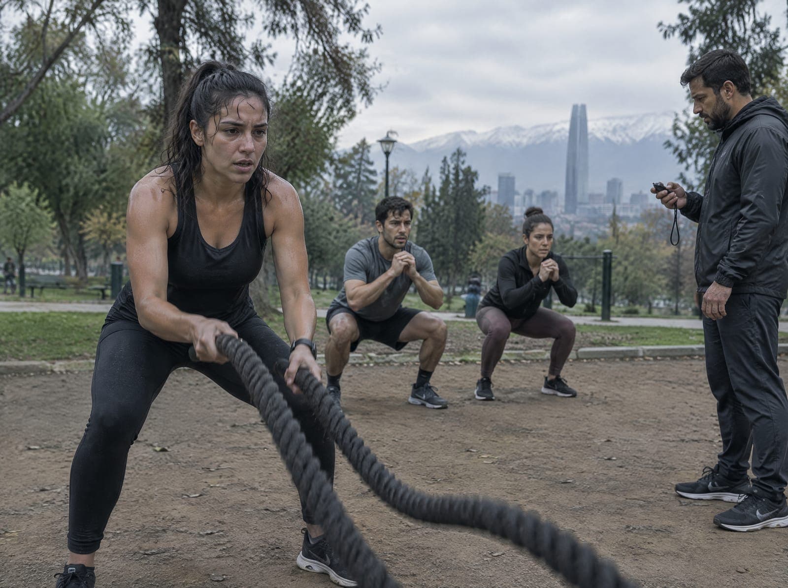 Entrenamiento funcional en grupo en un parque
